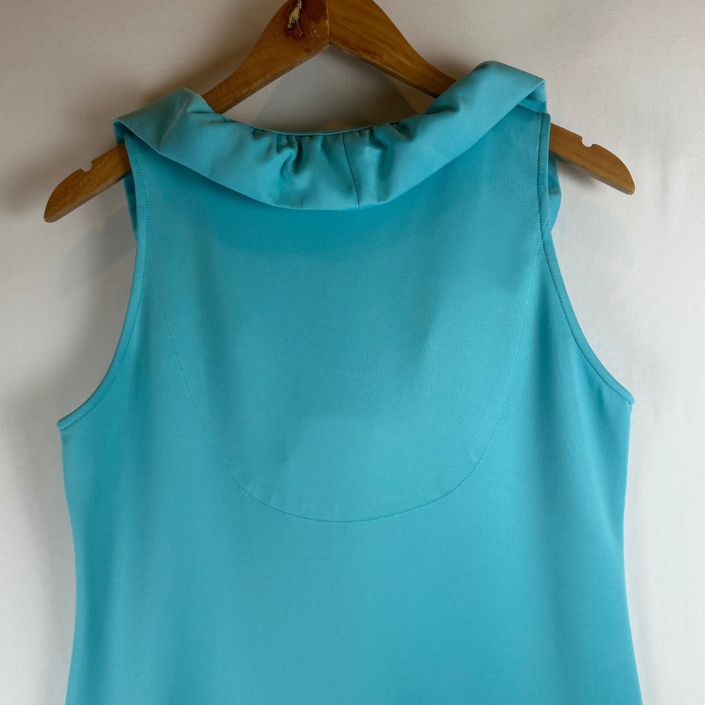 Gretchen Scott Turquoise Blue Ruffle Portrait Collar Shift Dress Womens Medium - Picture 7 of 8